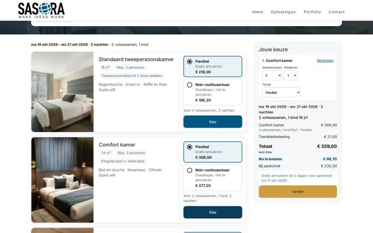 Hotelkamers boeken: kamers met prijs per tarief en het overzicht Jouw keuze