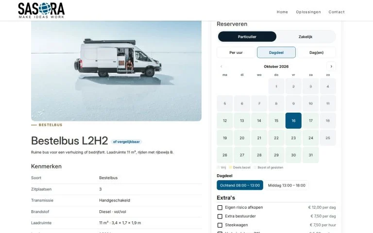 Bestelbus huren: agenda met vrije dagen, dagdelen en extra's